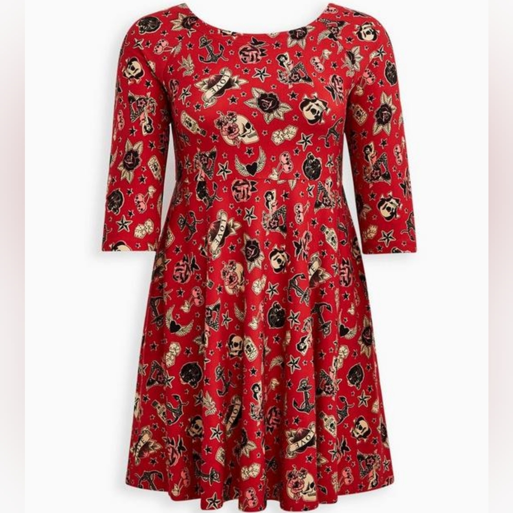 Torrid size 5 retro tattoo print dress